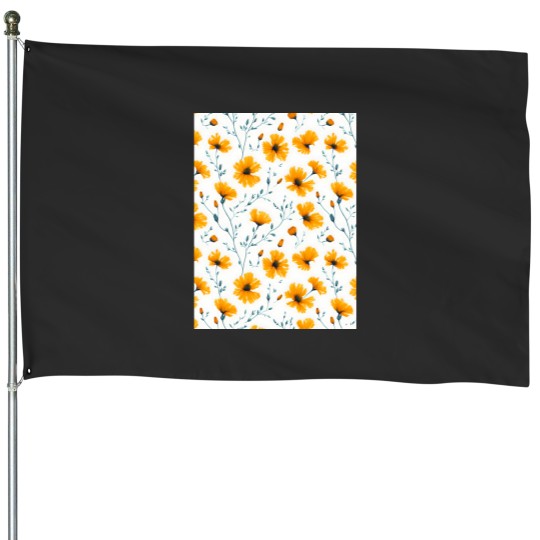 Discover Yellow floral seamless pattern Classic House Flags