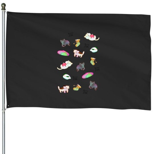 Discover Kawaii Neko Atsume Pattern Relaxed Fit House Flags