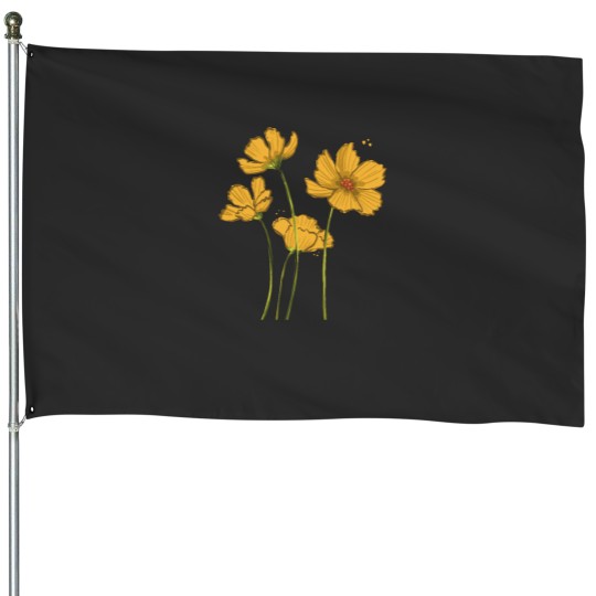 Discover Yellow Flowers Floral Illustration blue background  Classic House Flags