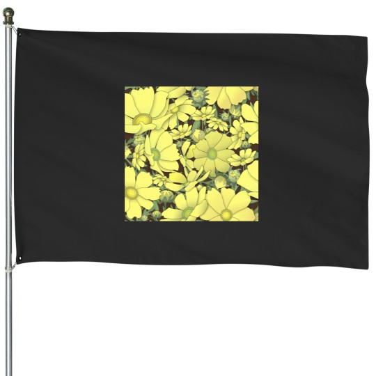 Discover Tossed Yellow Cosmos on Coffee Brown Half-Drop Repeat 5748 Classic House Flags