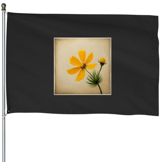 Discover yellow cosmos flowers framed Classic House Flags