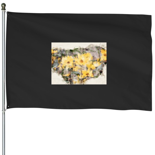 Discover Watercolour of Yellow Rudbeckia flowers  Classic House Flags