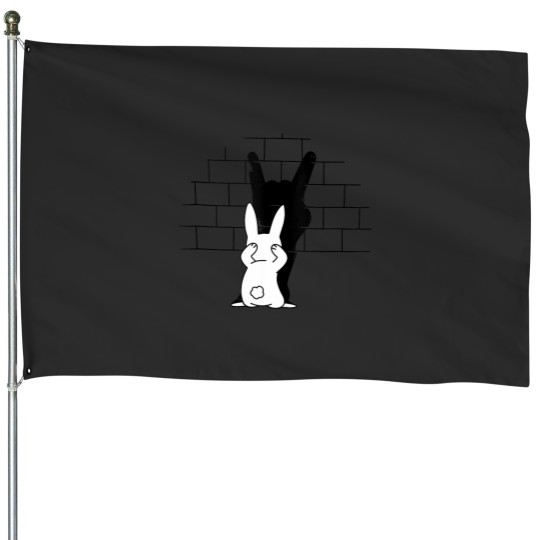 Discover Rabbit Hand Shadow Art Shirt Funny Rock and Roll Bunny House Flags