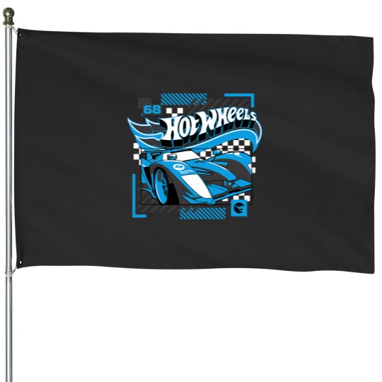 Discover Hot Wheelsss Blue Geometric Race Car House Flags