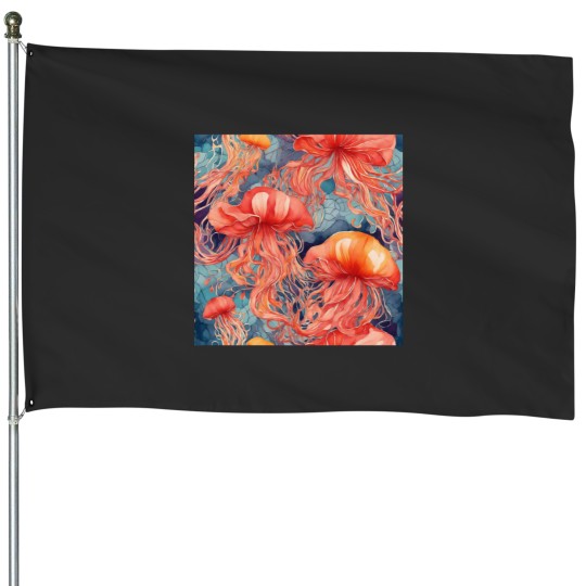 Discover Watercolor Jellyfish House Flags
