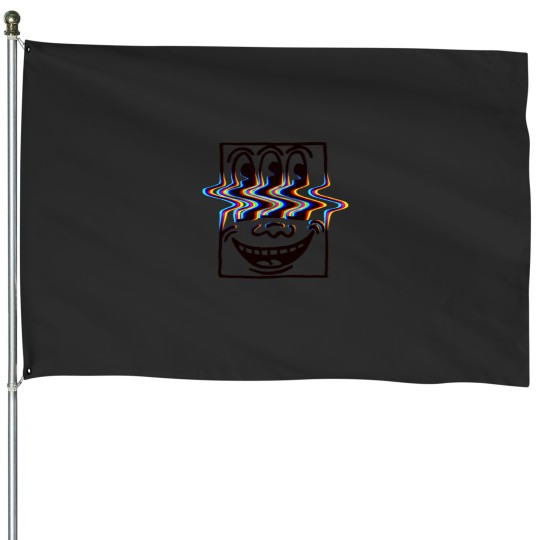 Discover Three Eyed Smiling Face Glitch Essential House Flags
