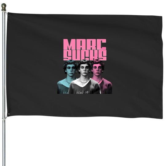 Discover Marc Sucks Empire Records Mark Funny Pop Art 90 Movies Damn the Man Unisex House Flags