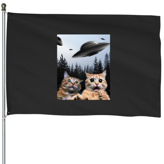 Discover Funny Cat Selfie with UFOs House Flags