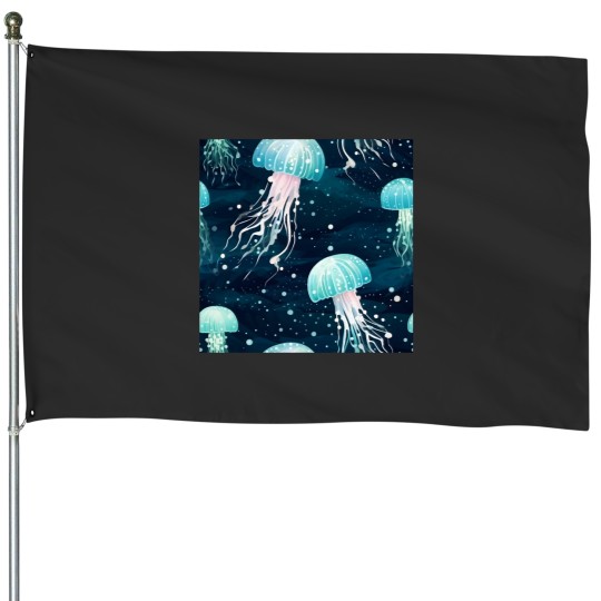 Discover Watercolor Jellyfish Seamless Patterns House Flags