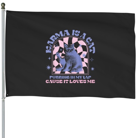 Discover Cute Funny Cat Lover Kids Girls Men Women Karma House Flags