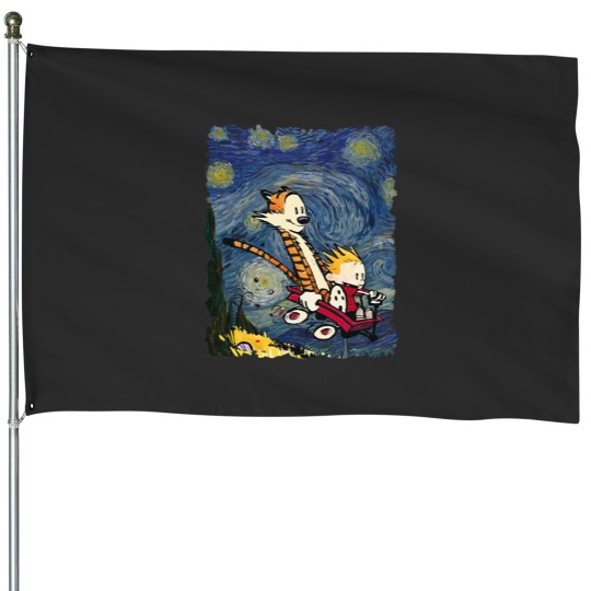 Discover Calvin and Hobbes Graphic Stary Night 1 House Flags