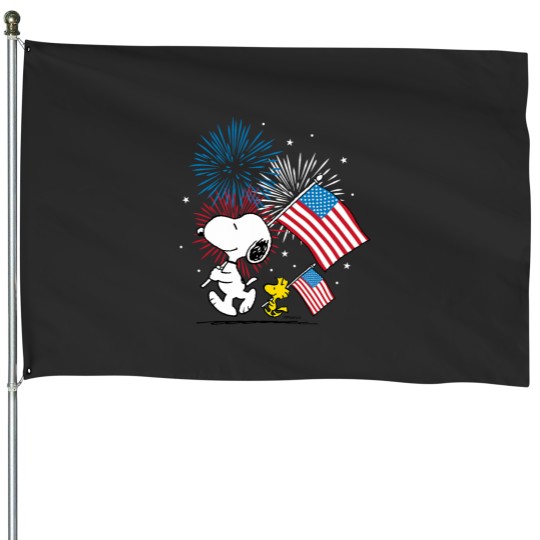 Discover Peanutsss Snoopy Woodstock American Flags Fireworks House Flags