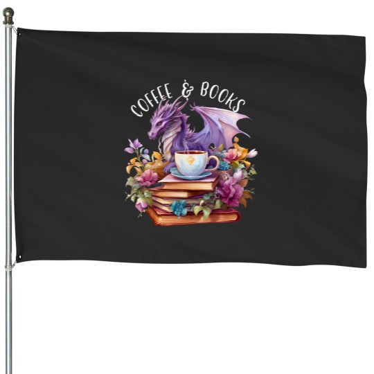 Discover Dragons Coffee Books Bookworm Fantasy Dragon Lover Themed House Flags