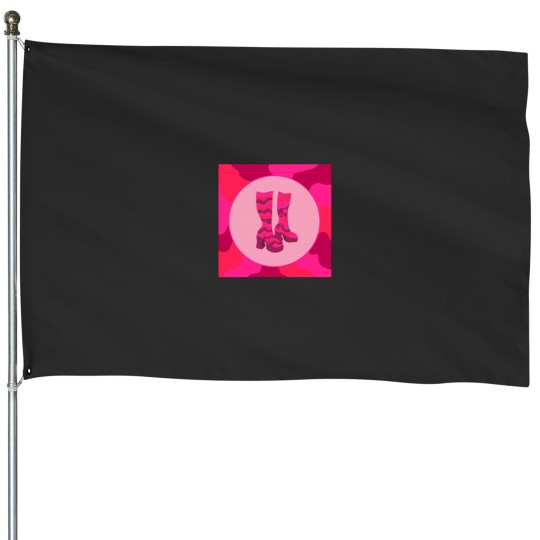 Discover Pink 70s Style Platform Boots Long House Flags