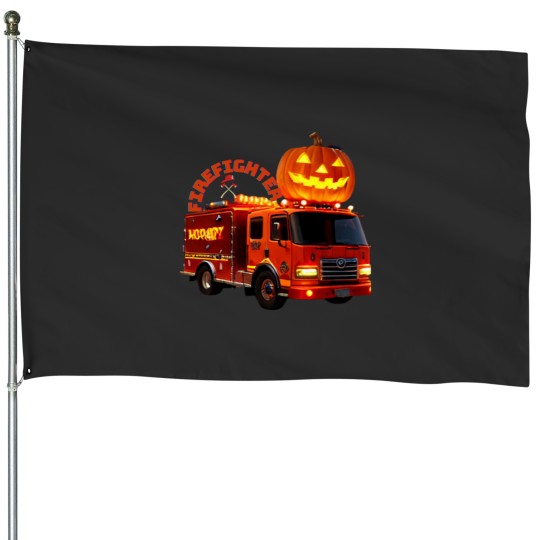 Discover Firefighter on halloween night House Flags