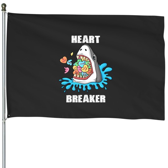 Discover Valentines Day Shark Heart Breaker Funny Boys Kids House Flags