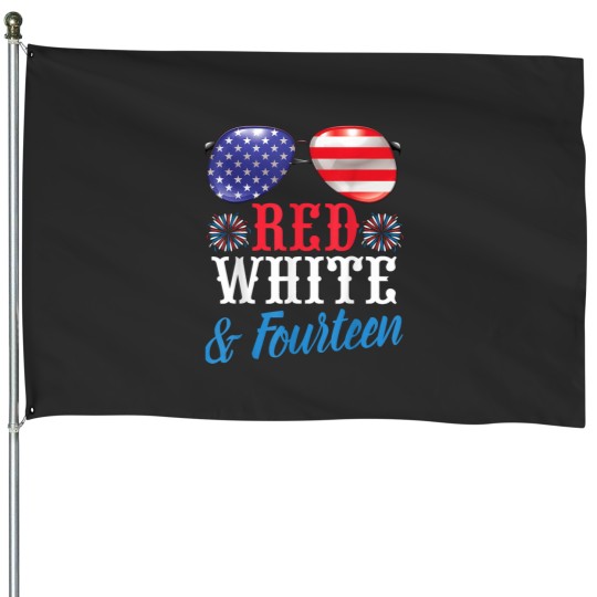 Discover Fireworks US Glasses Red White amp Fourteen Years Old Birthday House Flags
