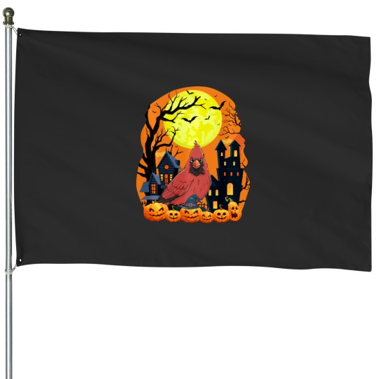 Discover Cardinal Bird With Pumpkins Funny Scary Halloween Party Long Sleeve House Flags