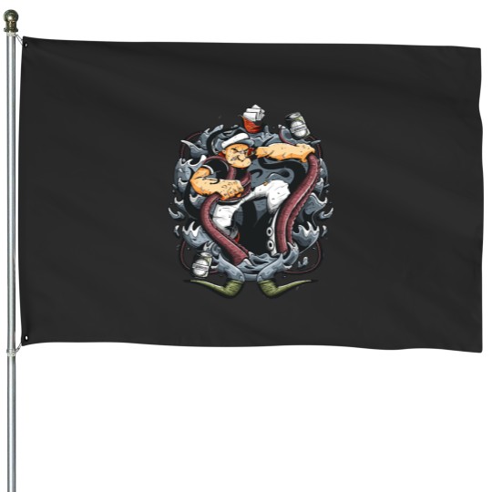 Discover popeye fighting monster Essential House Flags