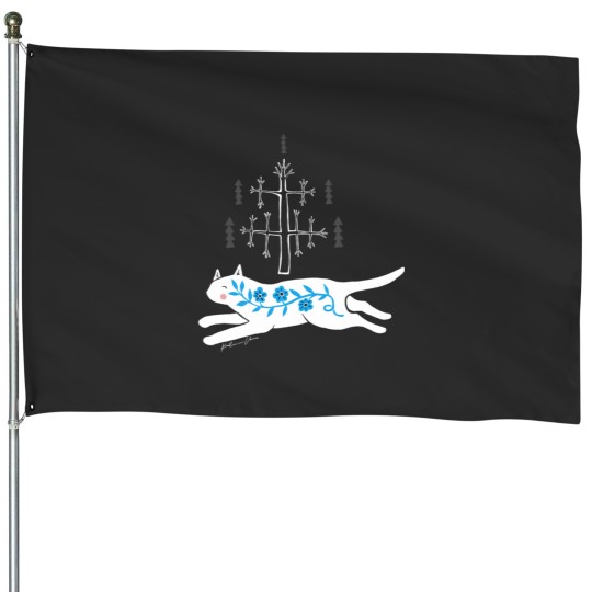 Discover Folk cat on yellow House Flags