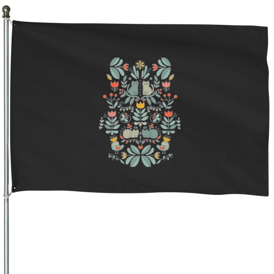 Discover Swedish Folk Cats House Flags