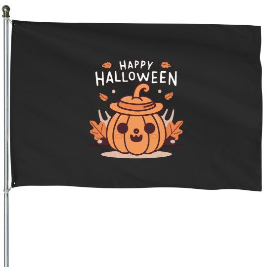 Discover happy halloween, cute pumpkin House Flags
