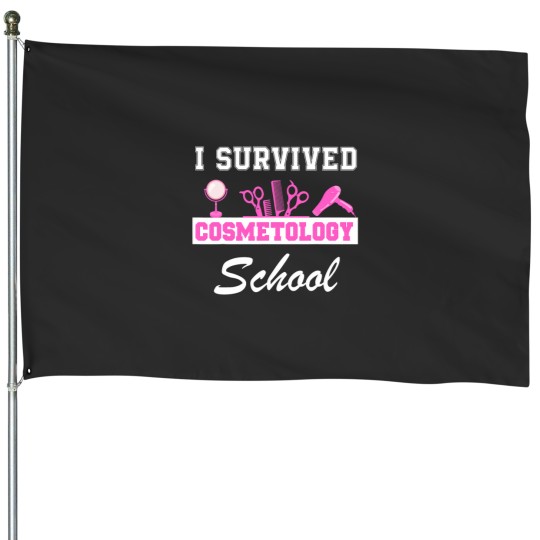 Discover I Survived Cosmetology School Graduation Cosmetology Grad House Flags