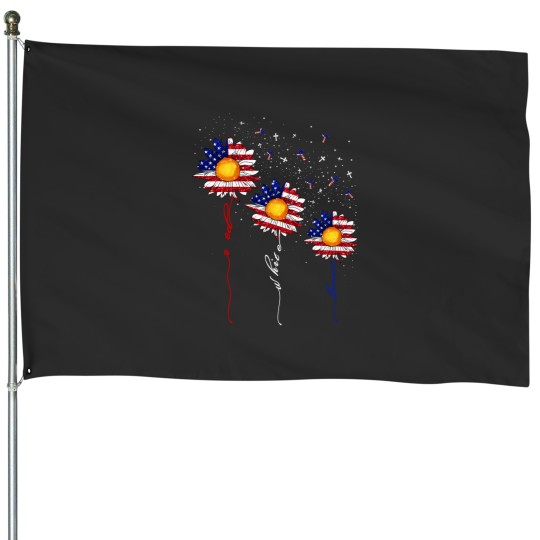 Discover christian cross red white blessed sunflower 4th of july House Flags