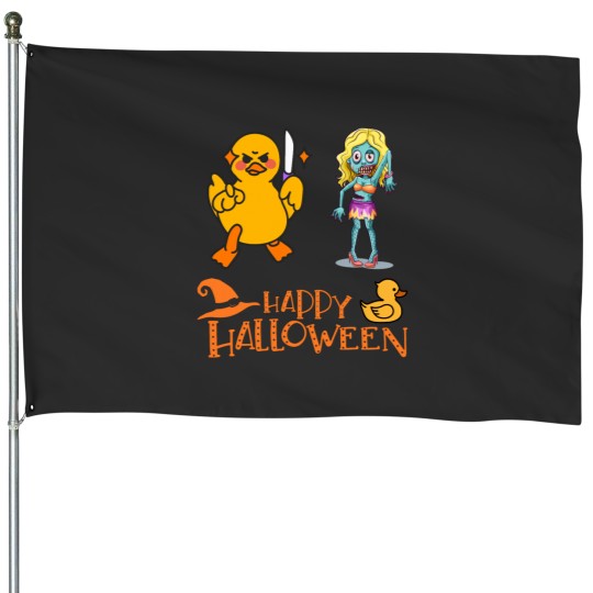 Discover Killer Rubber Duck fighting Zombie Girl House Flags