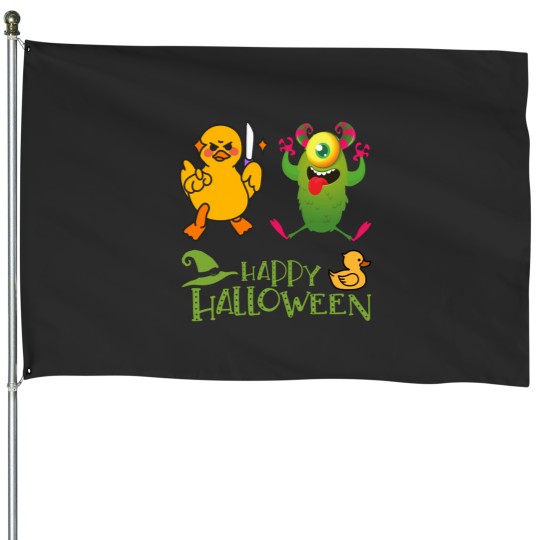Discover Dreadful Duck of Dooom vs. Enchanted Green Monster House Flags
