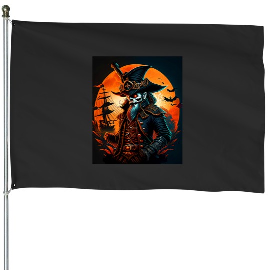 Discover Spooky Pirate Cartoon Halloween Comic Art House Flags