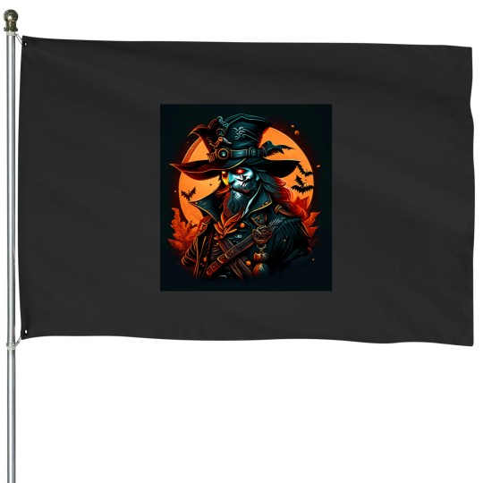 Discover Spooky Pirate Comic Cartoon for Halloween House Flags