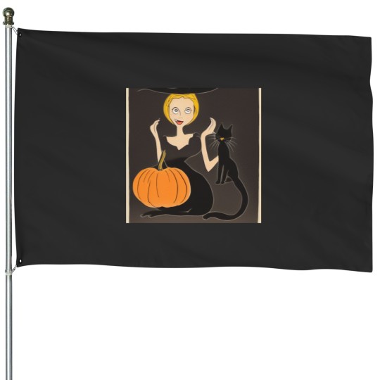 Discover Halloween Witch & Cat House Flags
