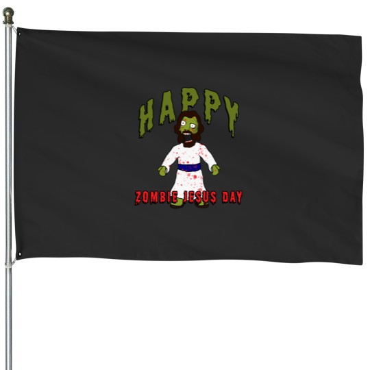 Discover Creepy Zombie Jesus wants BRAINS! Happy Zombie Jesus Day! Funny Horror creepy zombie jesus House Flags