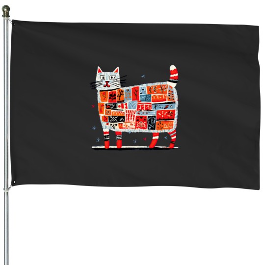 Discover abstract mosaic cat design House Flags