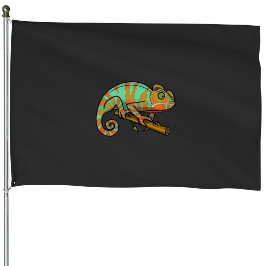 Discover Blue and orange chameleon House Flags