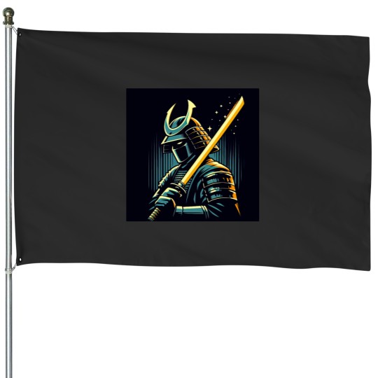 Discover Samurai Warrior Pop Art Style House Flags