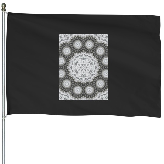Discover Magic Ripples Kaleidoscope Mandala White Gray Graphic House Flags