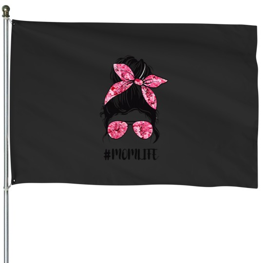 Discover Flower Mom Life Messy Bun Hair Sunglasses Pink Mothers Day House Flags