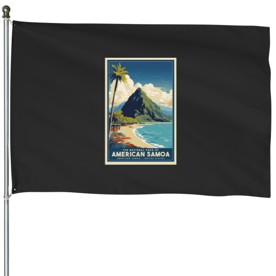 Discover A Vintages Travel Illustration of American Samoa National Park American Samoa United States House Flags