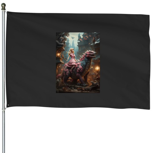 Discover Barbiee Riding Godzillaa 3194 House Flags