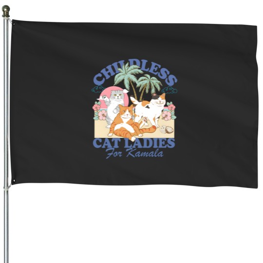 Discover Childless Cat Ladies For Kamala House Flags, Childless Cat Lady House Flags