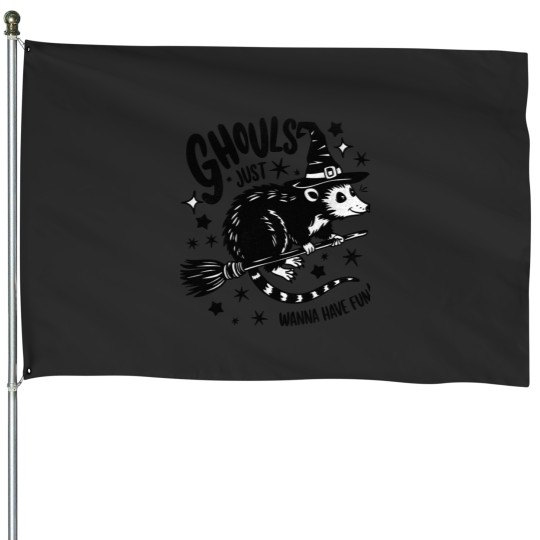 Discover Halloween Opossum Cute And Funny Midnight Adventure House Flags