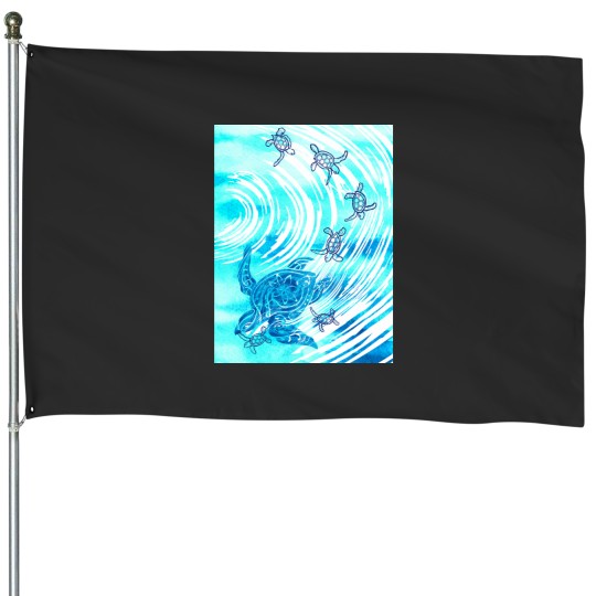 Discover Hawaiian - Polynesian Watercolor Ohana Honu(1) House Flags