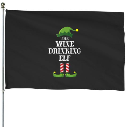 Discover winess Drinking Elf Matching Family Group Christmas House Flags