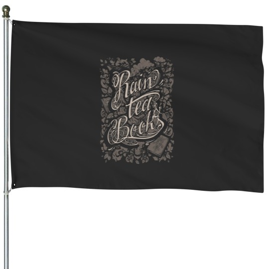 Discover Rain Tea amp Books Grey version Fitted House Flags