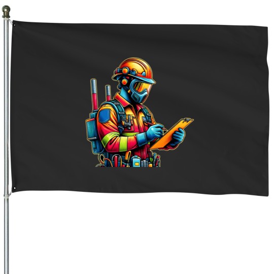 Discover Colorful Illustration Of An Occupational Safety Specialist In Action From Rafal Markowski Training Center 1256 House Flags