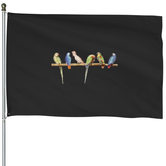 Discover Perch of Parrots House Flags
