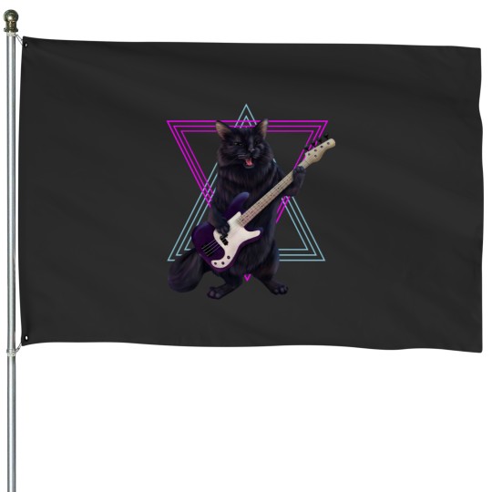 Discover Cat playing bass guitar House Flags