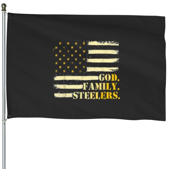 Discover American Flag God Family steelersss Military Veteran Essential House Flags
